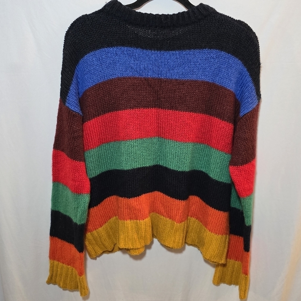 Urban Outfitters Oversized Colorul Stripe Sweater Rainbow 80s Punky Brewster, M - Picture 6 of 8